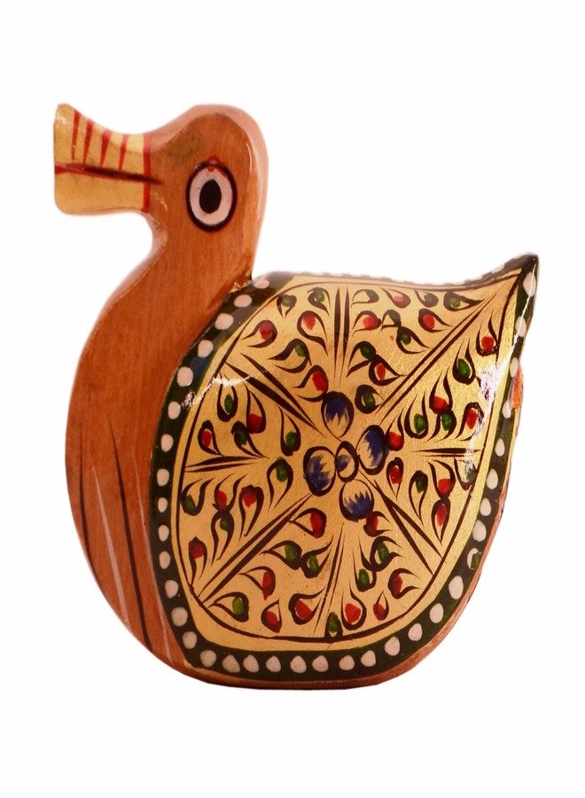 Purpledip Small Wooden Duck with Beautiful Fine Gold Painting; Miniature Idol Gift Vaastu Feng Shui Good Luck Charm (11256) - Image 4